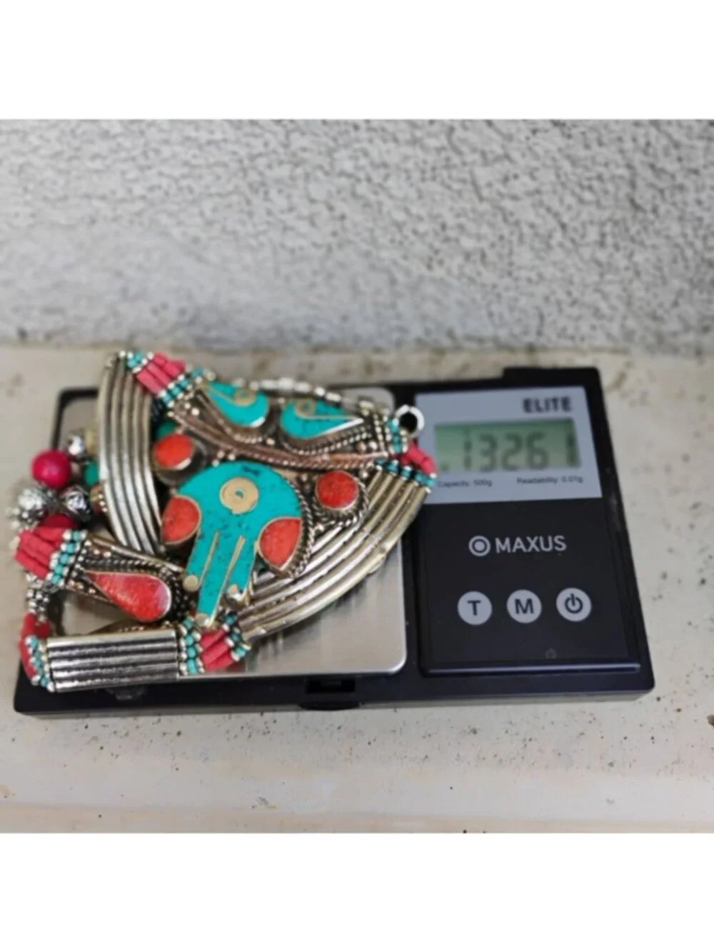 Handcrafted Tibetan Silver Collar Necklace w/Inlay Turquoise & Coral w/Beads